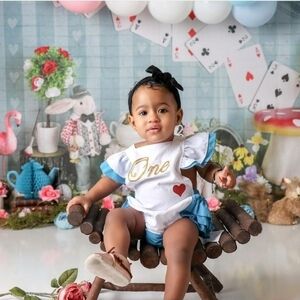 Alice In Onederland Romper First Birthday Outfit Cake Smash Outfit NWT